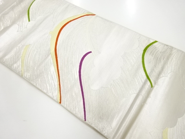 リサイクル　波に雲模様織り出し袋帯